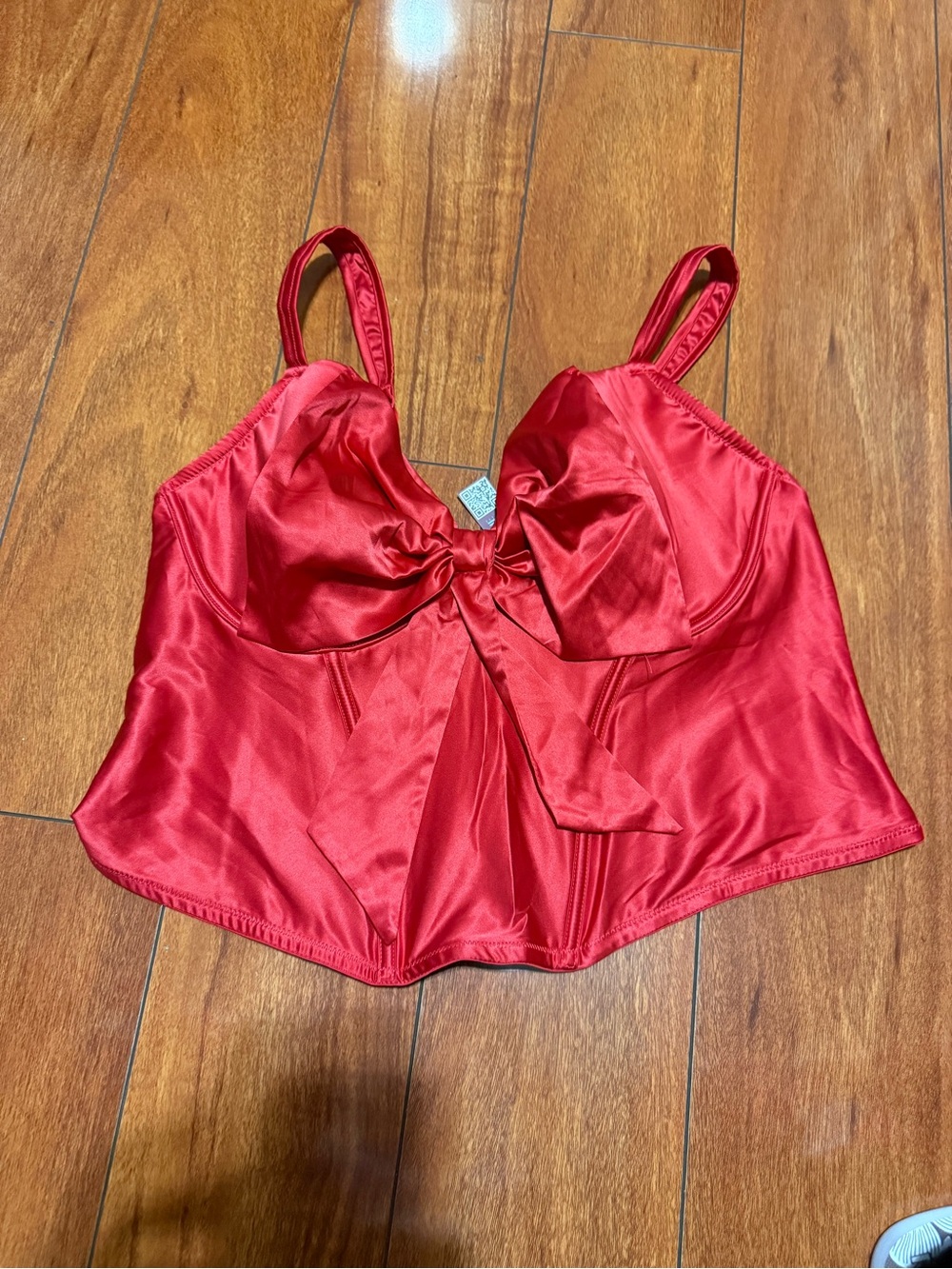 Adore Me Red Satin Bustier Crop Top with Front Tie